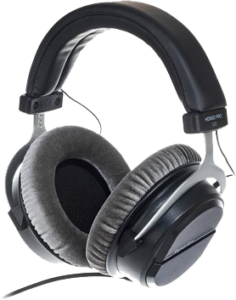 a pair of headphones with a black background
