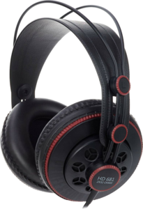 a black and red headphones