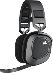 a black headphones with a black background