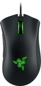 a black computer mouse with razer logo