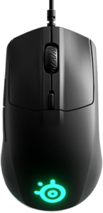 a black computer mouse with a black background