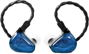 a pair of blue earphones