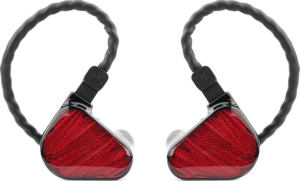 a pair of red earbuds